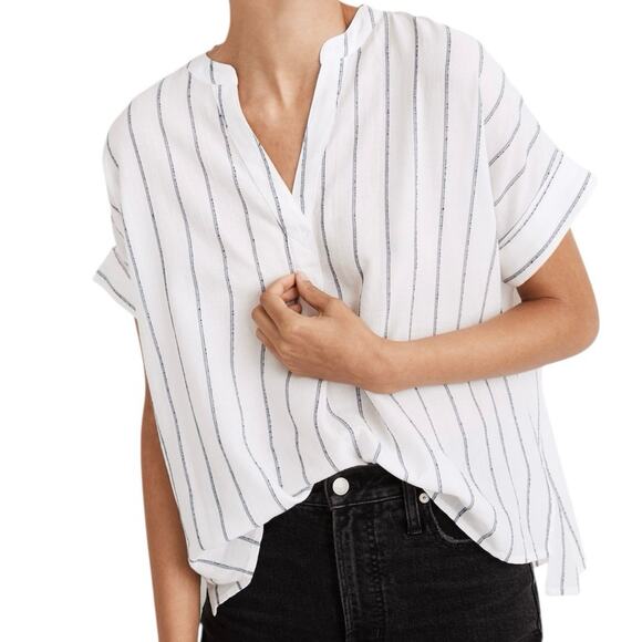 Madewell Lakeline Popover Shirt White and Blue Striped Size Small - Picture 1 of 7